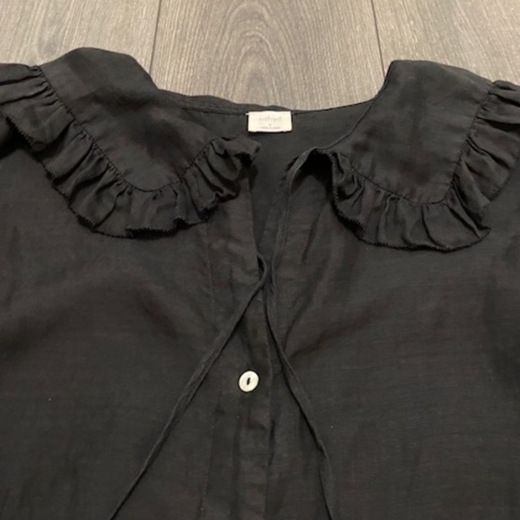 Wilfred Aritzia Splendour Sheer Button Front Peasant Black Blouse Size S - Picture 5 of 12